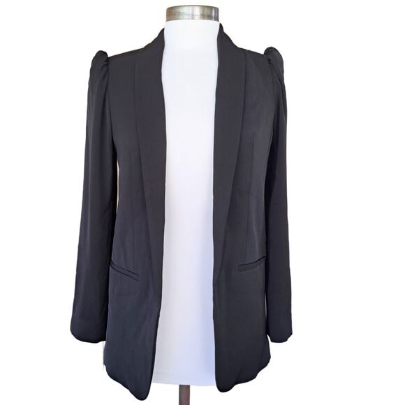 Express Black Puff Sleeve Jacket Boyfriend Blazer Size XS Open Front - Picture 2 of 11
